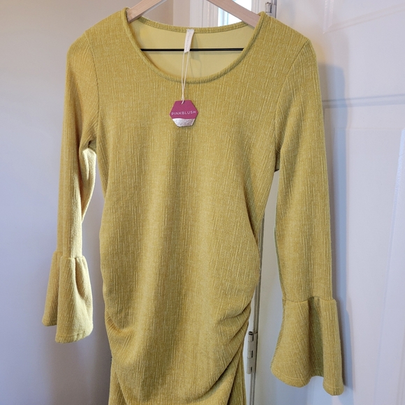 NWT Pink Blush Maternity Bodycon Lime Green/Yellow Stretch Sides, Size Large - Picture 4 of 9